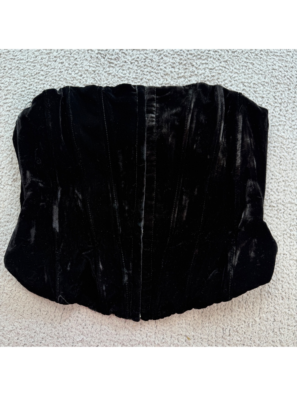 Zara Black Quilted Velvet Crop Bustier with Scalloped Edges Size Medium